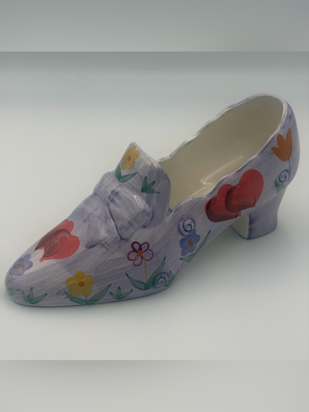 VTG WCL Pottery China Ceramic Purple Floral Shoe Hand-painted Planter Figurine